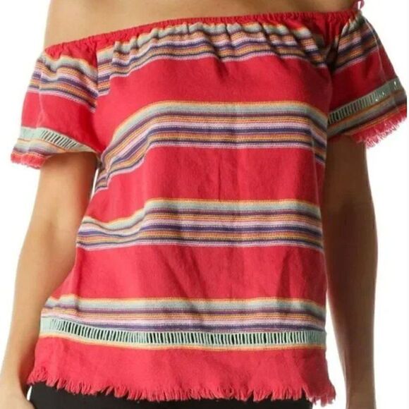 Anthropologie dRA Off Shoulder Fiesta Print Fringe Trim Top S - Picture 1 of 5
